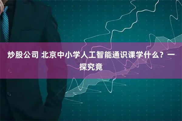 炒股公司 北京中小学人工智能通识课学什么？一探究竟